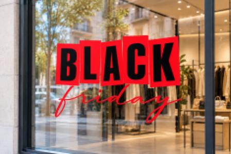 Vinilo Black Friday con letras rojas y negras