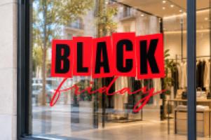Vinilo Black Friday con letras rojas y negras