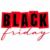 Vinilo Black Friday con letras rojas y negras