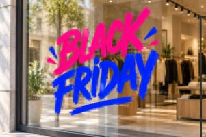 Vinilo Black Friday con pinceladas fucsia y azul