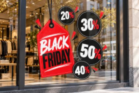 Vinilo Black Friday con porcentajes de descuento