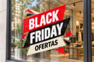 Vinilo Black Friday de ofertas en rojo y negro