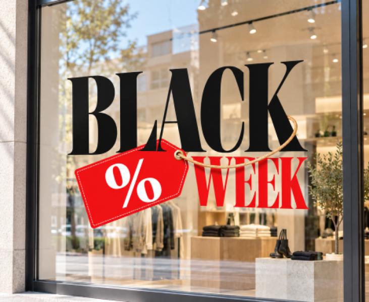 Vinilo Black Week con etiqueta roja de descuento