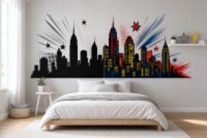 Vinilo mural Ciudad Heroica (skyline estilo cómic)
