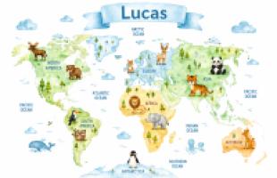 Vinilo Mapamundi Animales en Acuarela (personalizable)