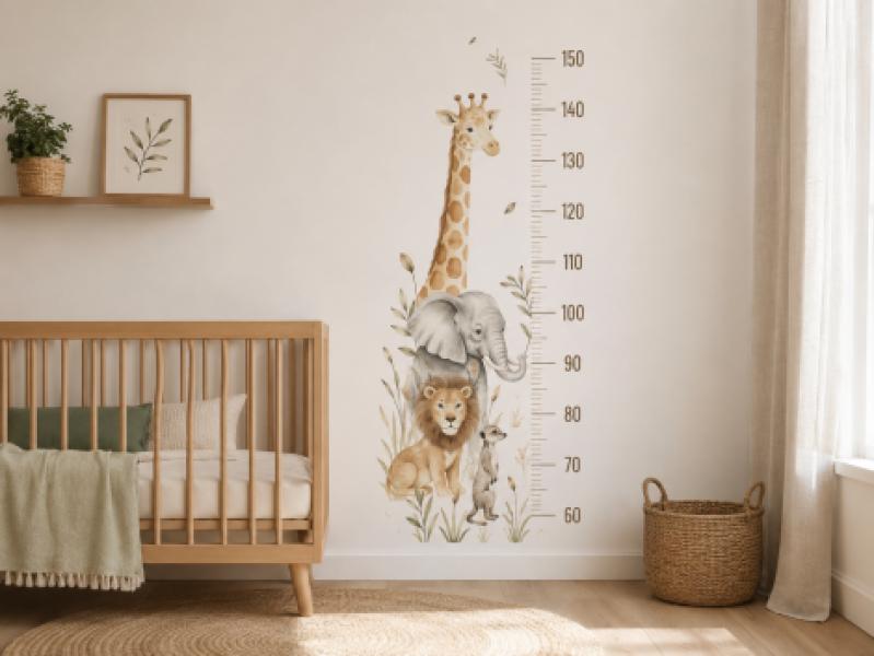 Vinilo Medidor Animales de la Sabana en Acuarela (personalizable)