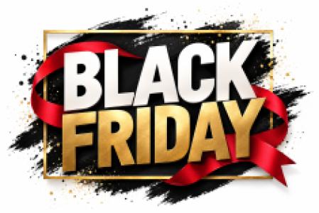 Vinilo Oferta Black Friday en negro, oro y rojo