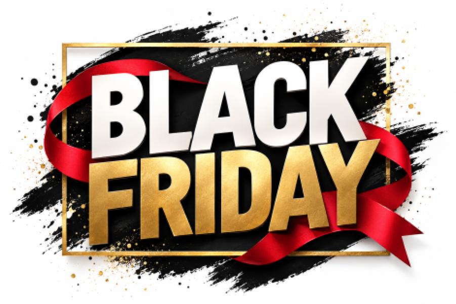 Vinilo Oferta Black Friday en negro, oro y rojo