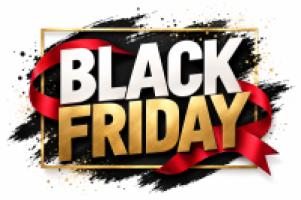 Vinilo Oferta Black Friday en negro, oro y rojo