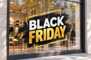Vinilo Promoción Black Friday negro y dorado