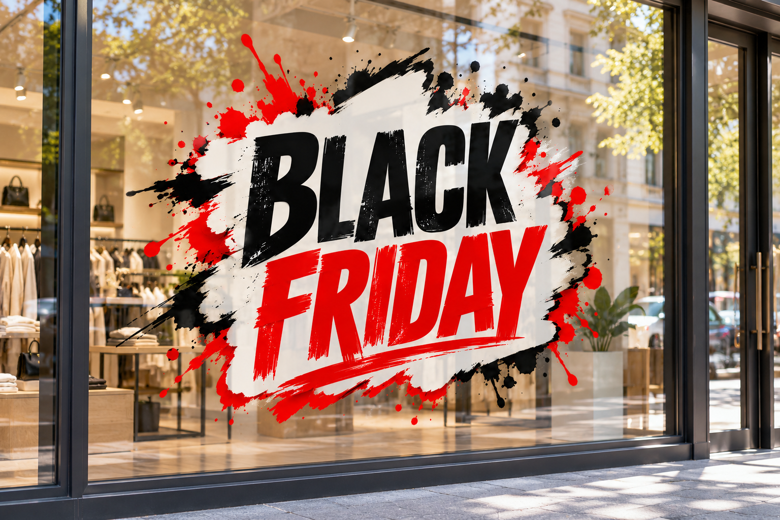 Vinilo tipográfico Black Friday negro y rojo con brochazos
